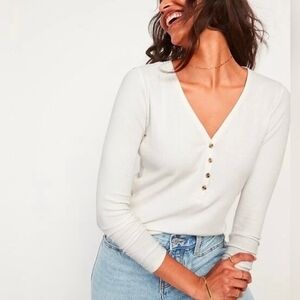 Old Navy Ribbed Knit Slim Fit Henley Longsleeve Shirt White XL